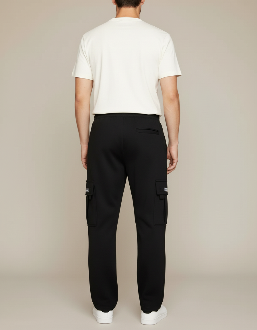 Pantalon Cargo Noir Décontracté Molleton Multipoches Homme - vue 2