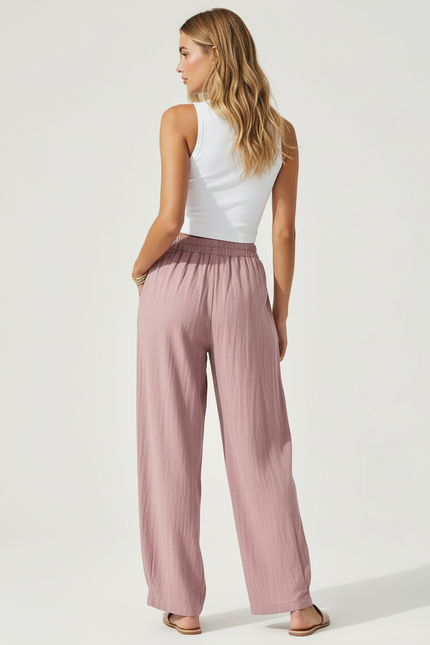 Pantalon Cargo Rose Ample Coton Lin Décontracté - vue 2