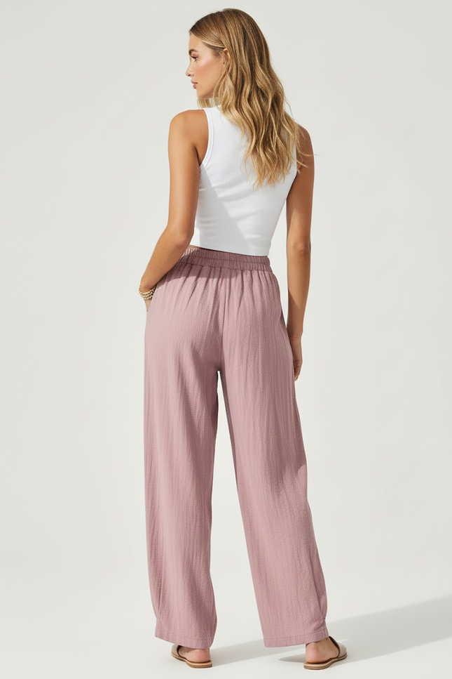 Pantalon Cargo Rose Ample Coton Lin Décontracté - vue 2