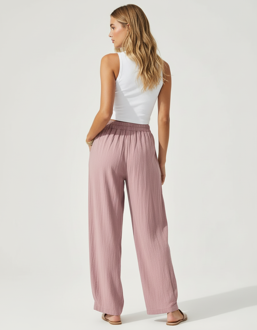 Pantalon Cargo Rose Ample Coton Lin Décontracté - vue 2