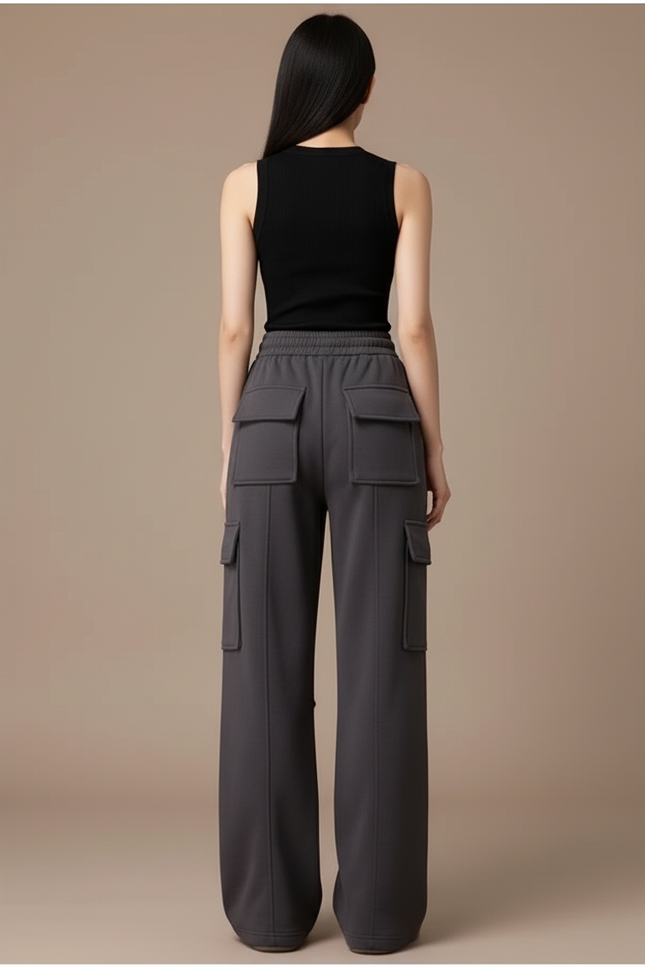 Pantalon Cargo Gris Foncé Ample Décontracté Femme - Molleton - vue 2