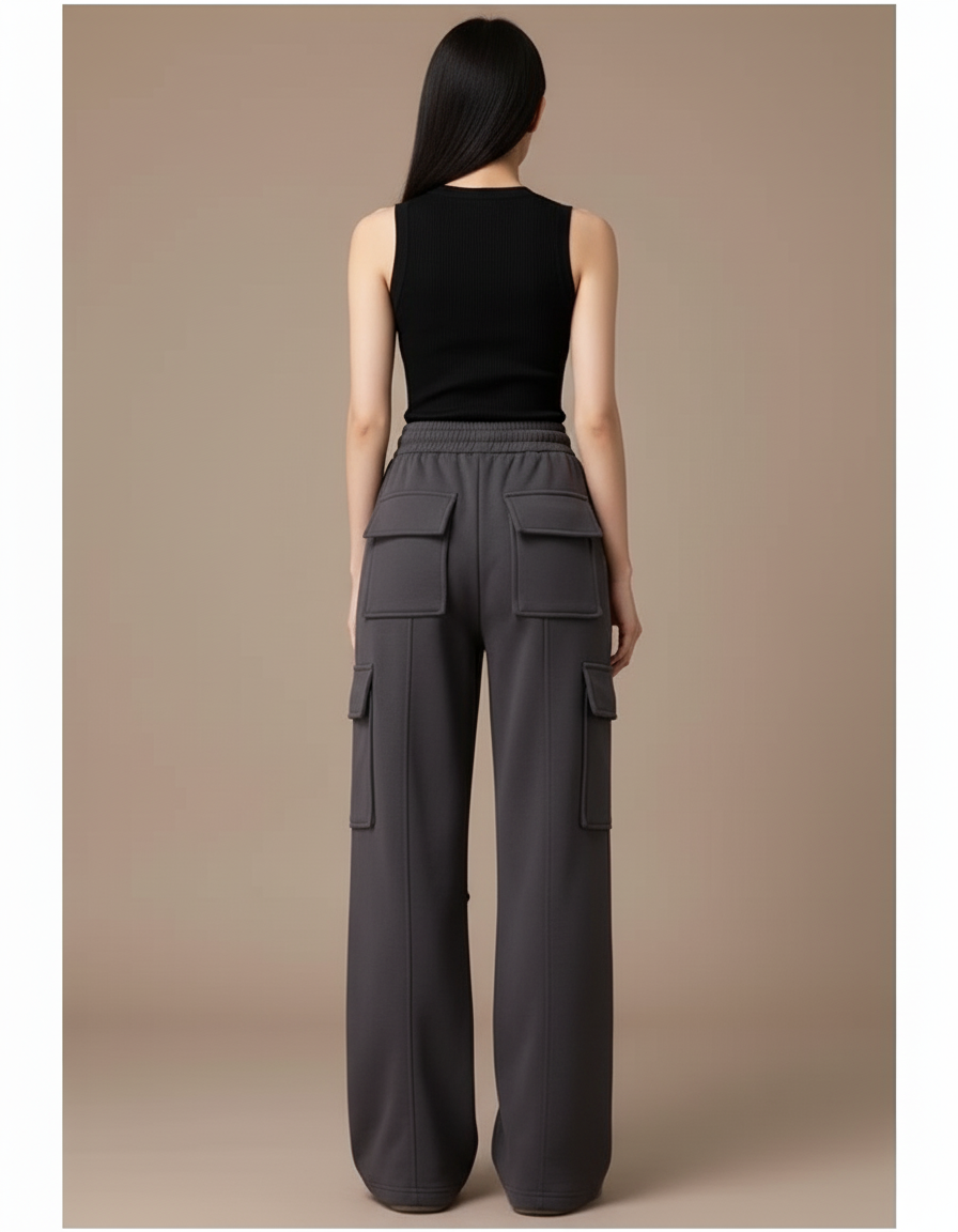 Pantalon Cargo Gris Foncé Ample Décontracté Femme - Molleton - vue 2