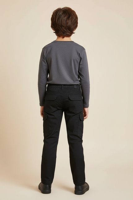 Pantalon Cargo Noir Enfant Coupe Droite Multi-Poches - Toile - vue 2