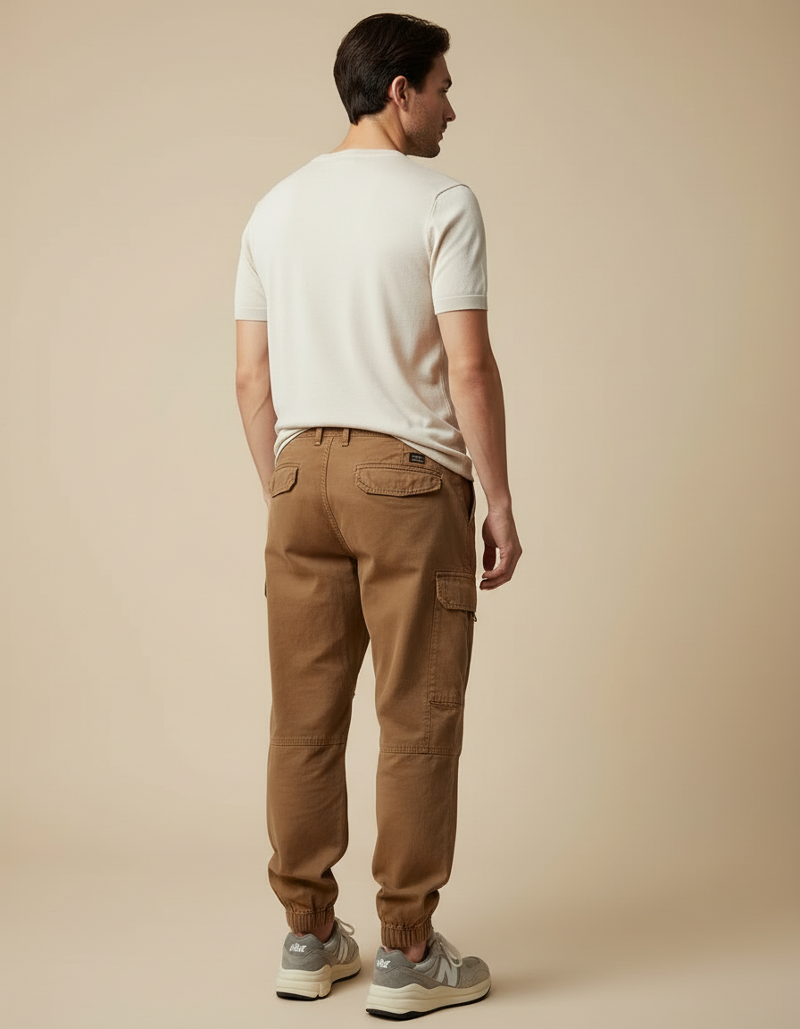 Pantalon Cargo Homme Marron Ample Coton Décontracté - vue 2