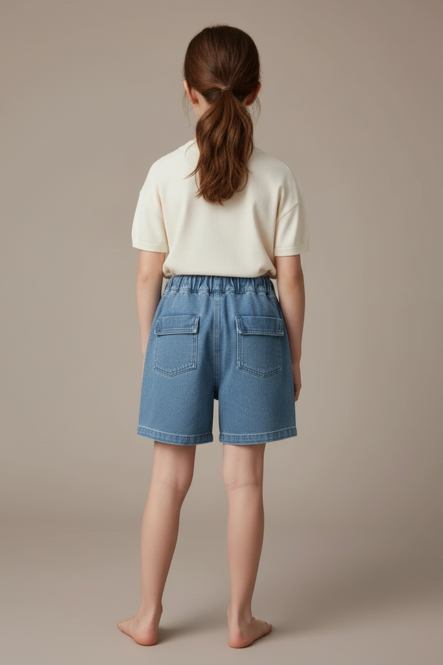 Pantalon Cargo Bleu Denim Shorts Décontracté Enfant - Jean - vue 2