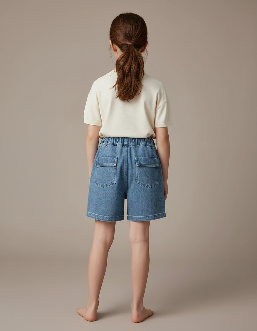 Pantalon Cargo Bleu Denim Shorts Décontracté Enfant - Jean - vue 2