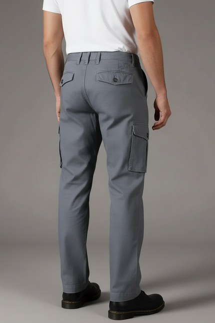 Pantalon Cargo Homme Gris Coton Décontracté Multipoches - vue 2