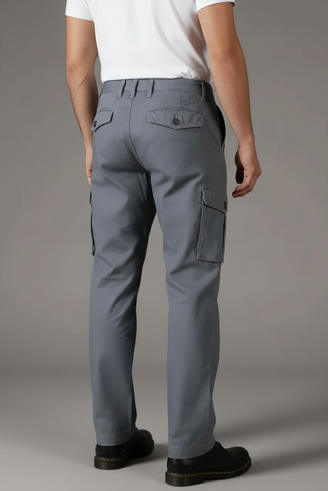 Pantalon Cargo Homme Gris Coton Décontracté Multipoches - vue 2