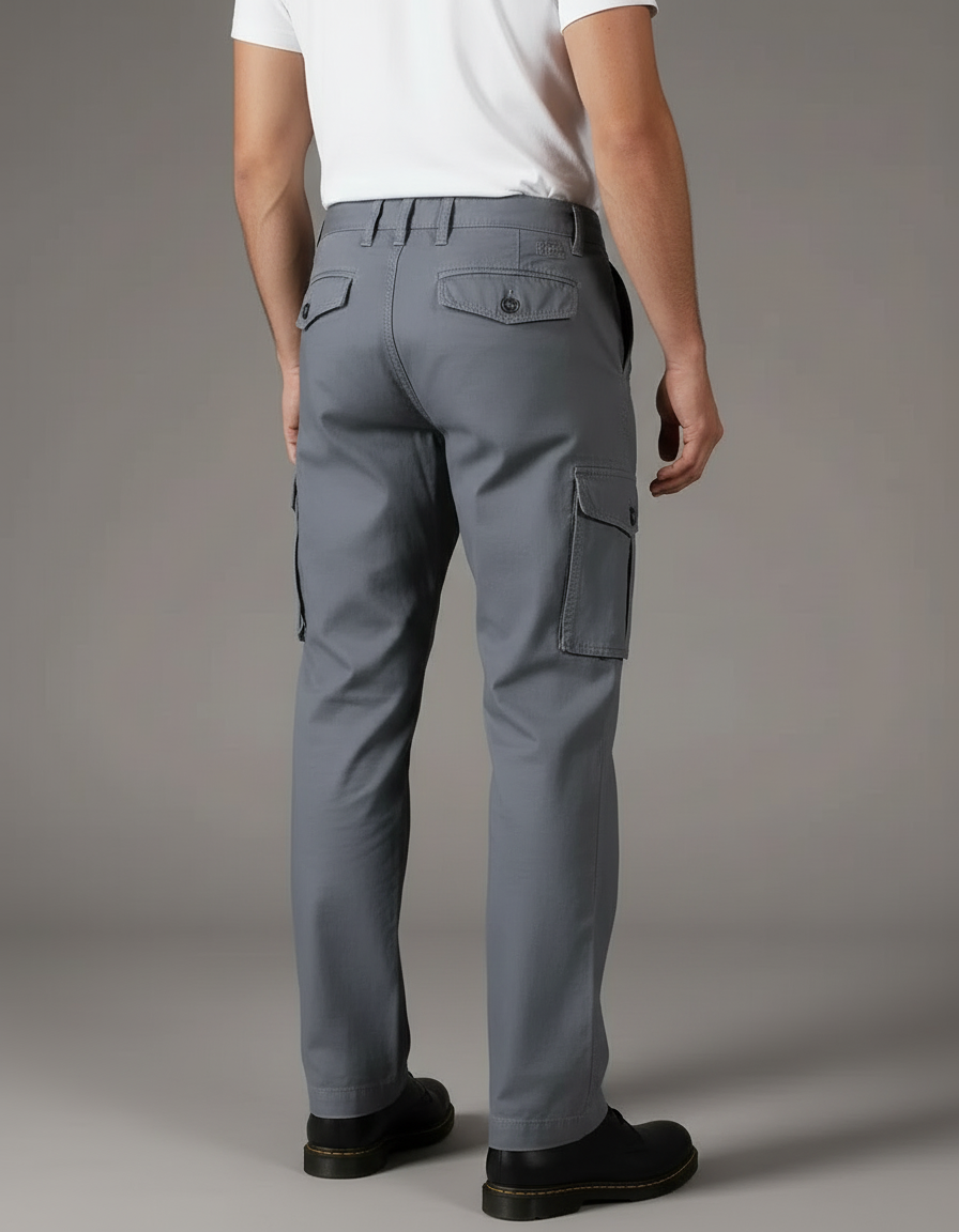 Pantalon Cargo Homme Gris Coton Décontracté Multipoches - vue 2