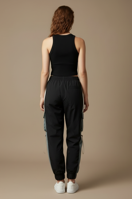 Pantalon Cargo Bicolore Ample Streetwear Femme - Multicolore Polyester - vue 2