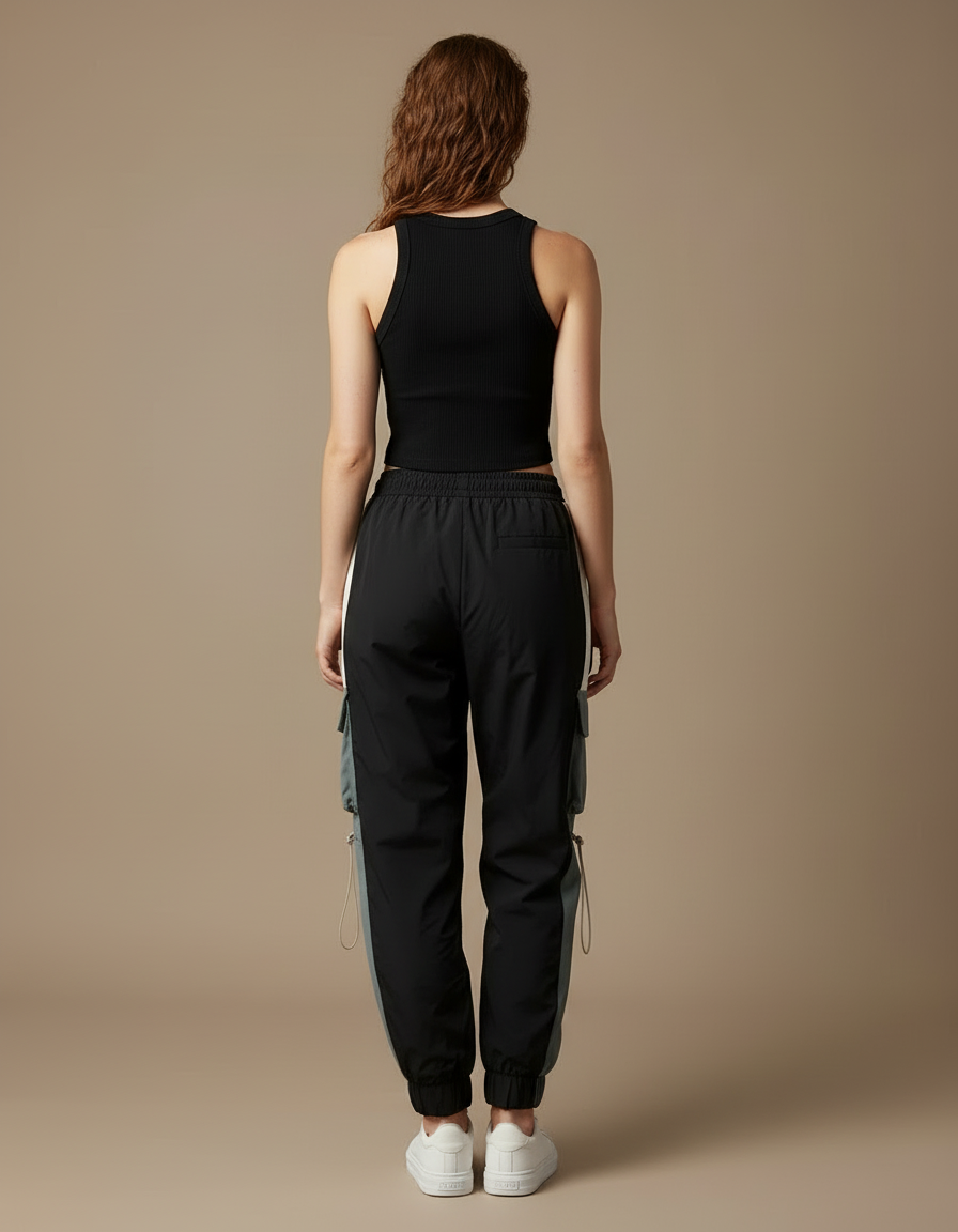 Pantalon Cargo Bicolore Ample Streetwear Femme - Multicolore Polyester - vue 2