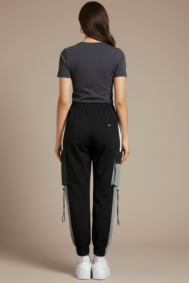 Pantalon Cargo Bicolore Multipoches Streetwear Femme - Multicolore Polyester - vue 2