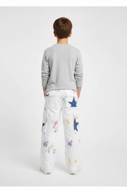 Pantalon Cargo Blanc Imprimé Peinture Étoiles Ample Enfant - vue 2