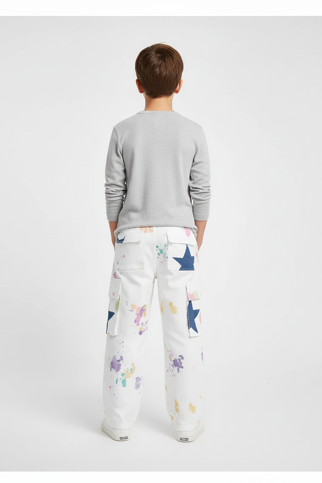 Pantalon Cargo Blanc Imprimé Peinture Étoiles Ample Enfant - vue 2