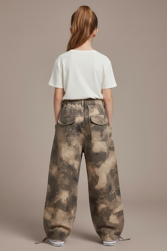 Pantalon Cargo Camouflage Ample Multipoches Enfant Tendance - Multicolore Toile - vue 2
