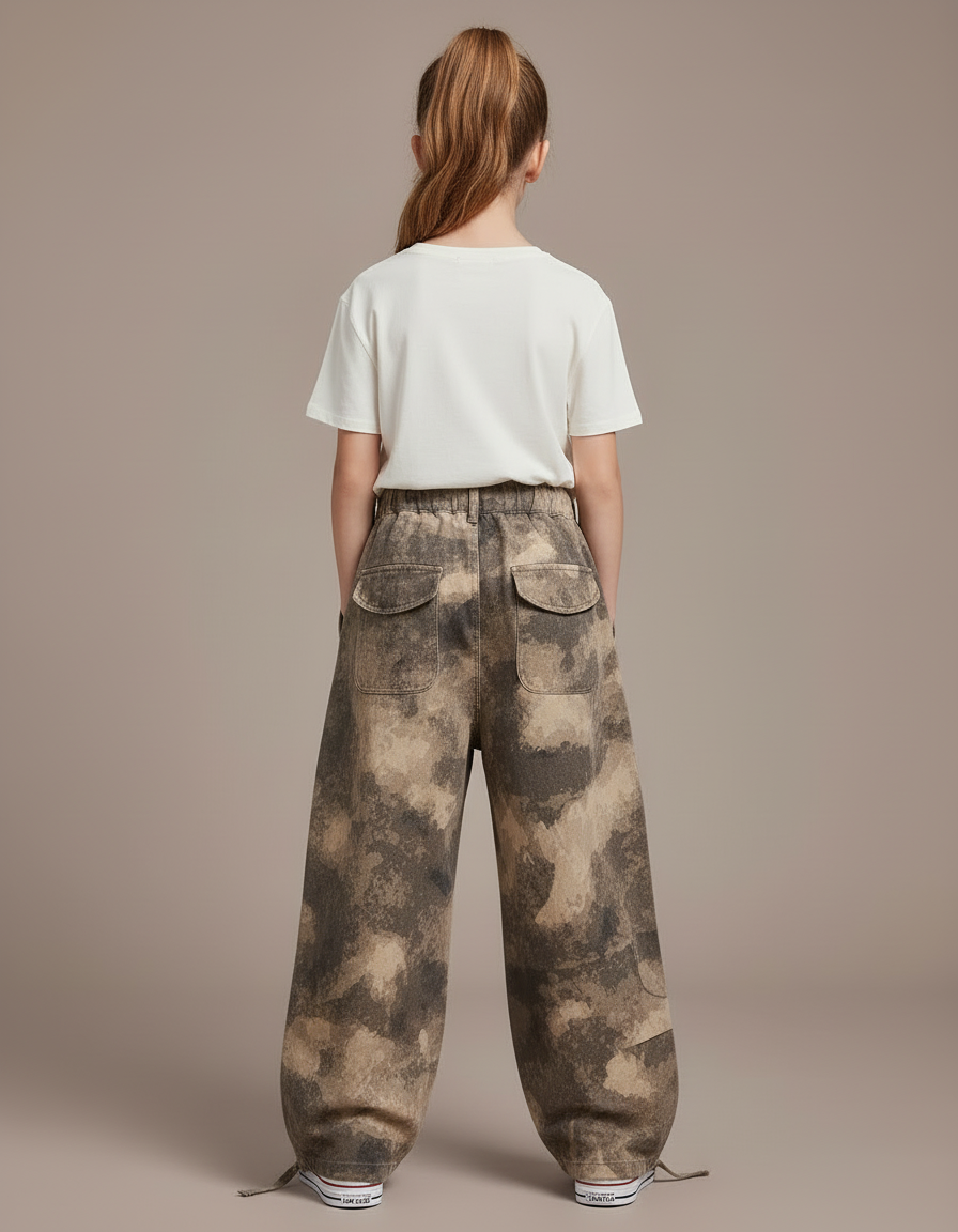 Pantalon Cargo Camouflage Ample Multipoches Enfant Tendance - Multicolore Toile - vue 2