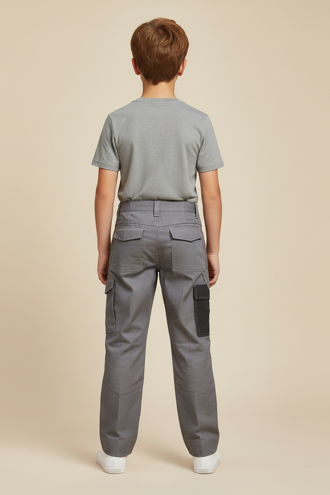 Pantalon Cargo Gris Enfant Tactique Genouillères Renforcées - Toile - vue 2
