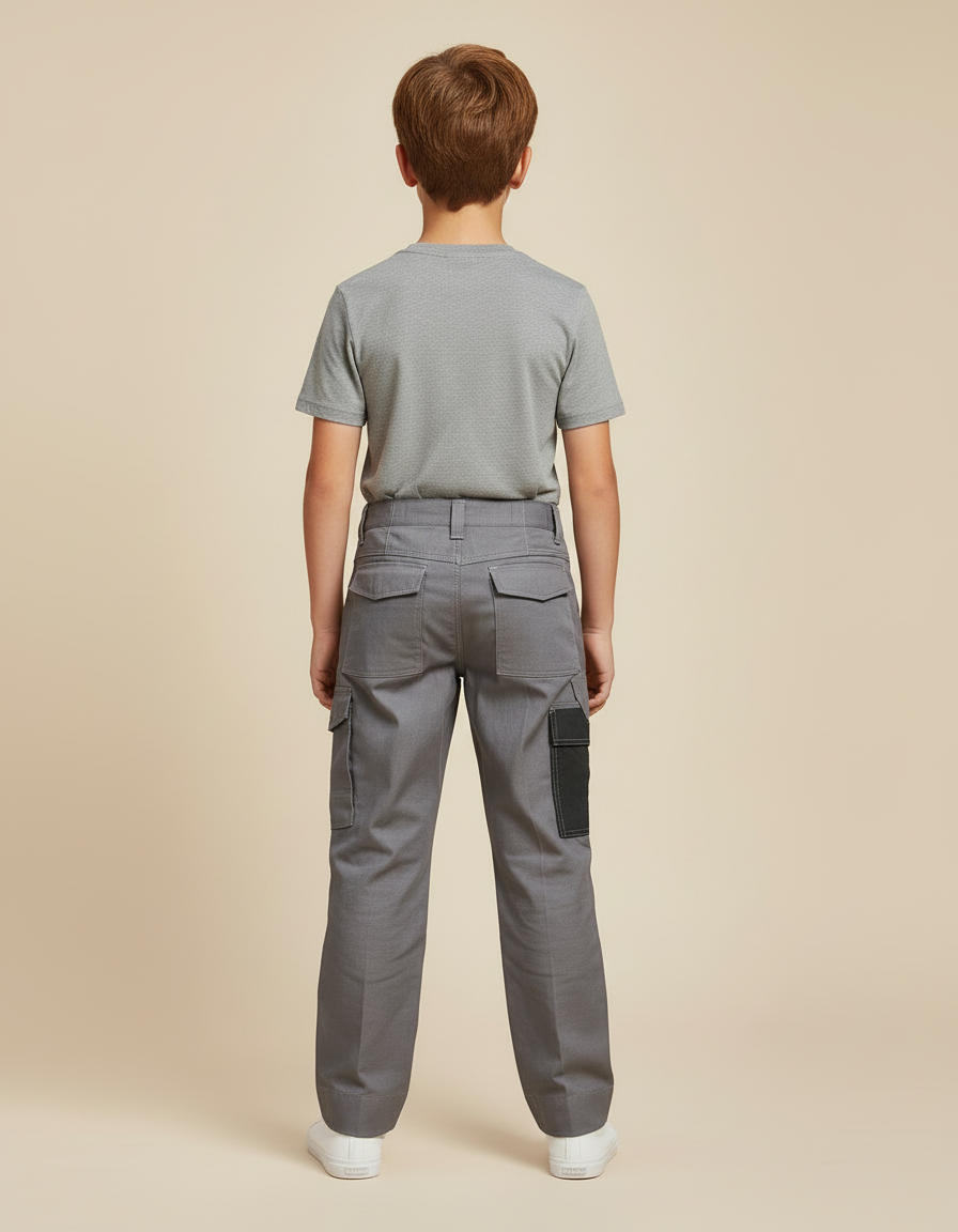 Pantalon Cargo Gris Enfant Tactique Genouillères Renforcées - Toile - vue 2