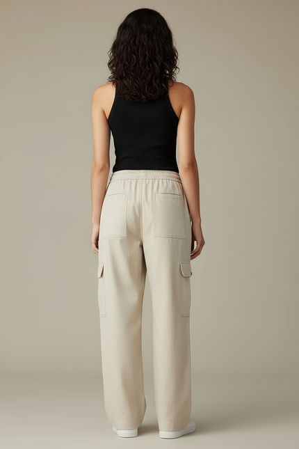 Pantalon Cargo Beige Ample Décontracté Fluide Femme - Toile - vue 2