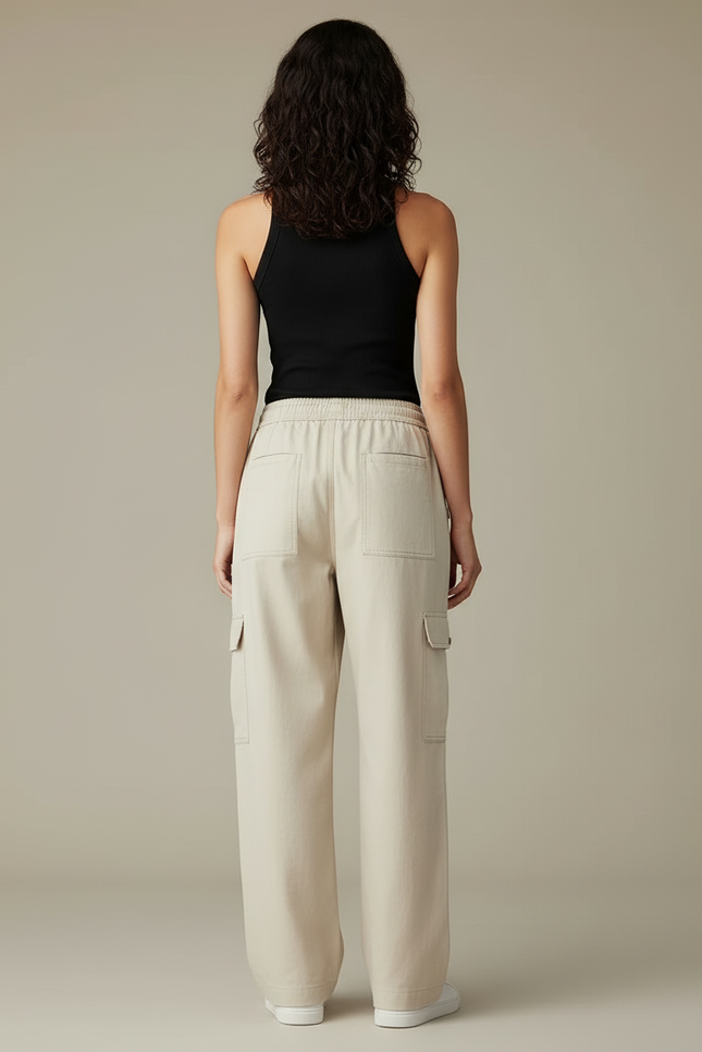 Pantalon Cargo Beige Ample Décontracté Fluide Femme - Toile - vue 2