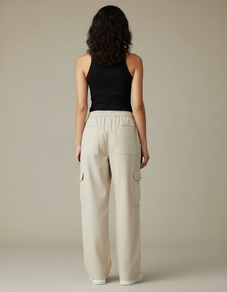 Pantalon Cargo Beige Ample Décontracté Fluide Femme - Toile - vue 2