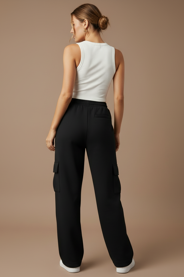 Pantalon Cargo Femme Noir Large Coton - Molleton - vue 2