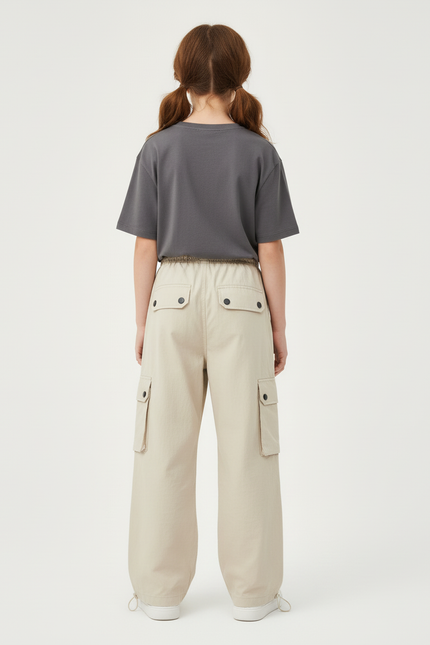 Pantalon Cargo Beige Ample Multipoches Fille - Toile - vue 2