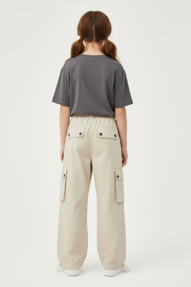 Pantalon Cargo Beige Ample Multipoches Fille - Toile - vue 2