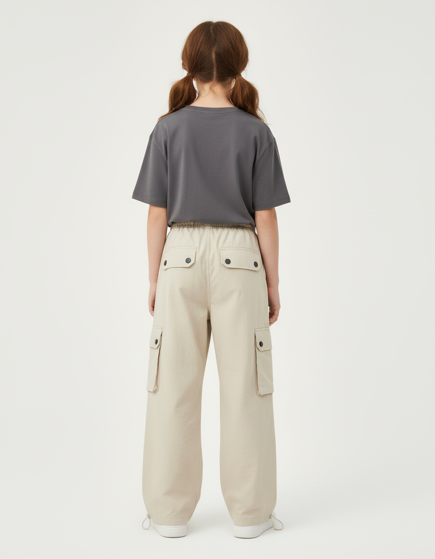 Pantalon Cargo Beige Ample Multipoches Fille - Toile - vue 2