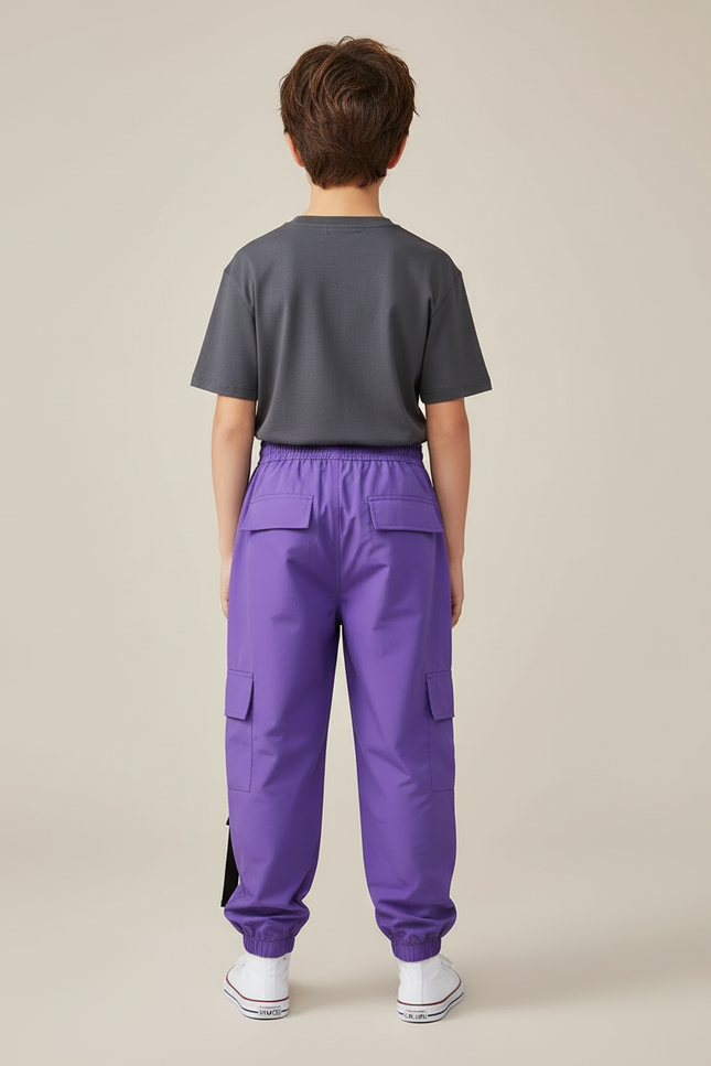 Pantalon Cargo Violet Ample Sangles Poches Enfant - Polyester - vue 2
