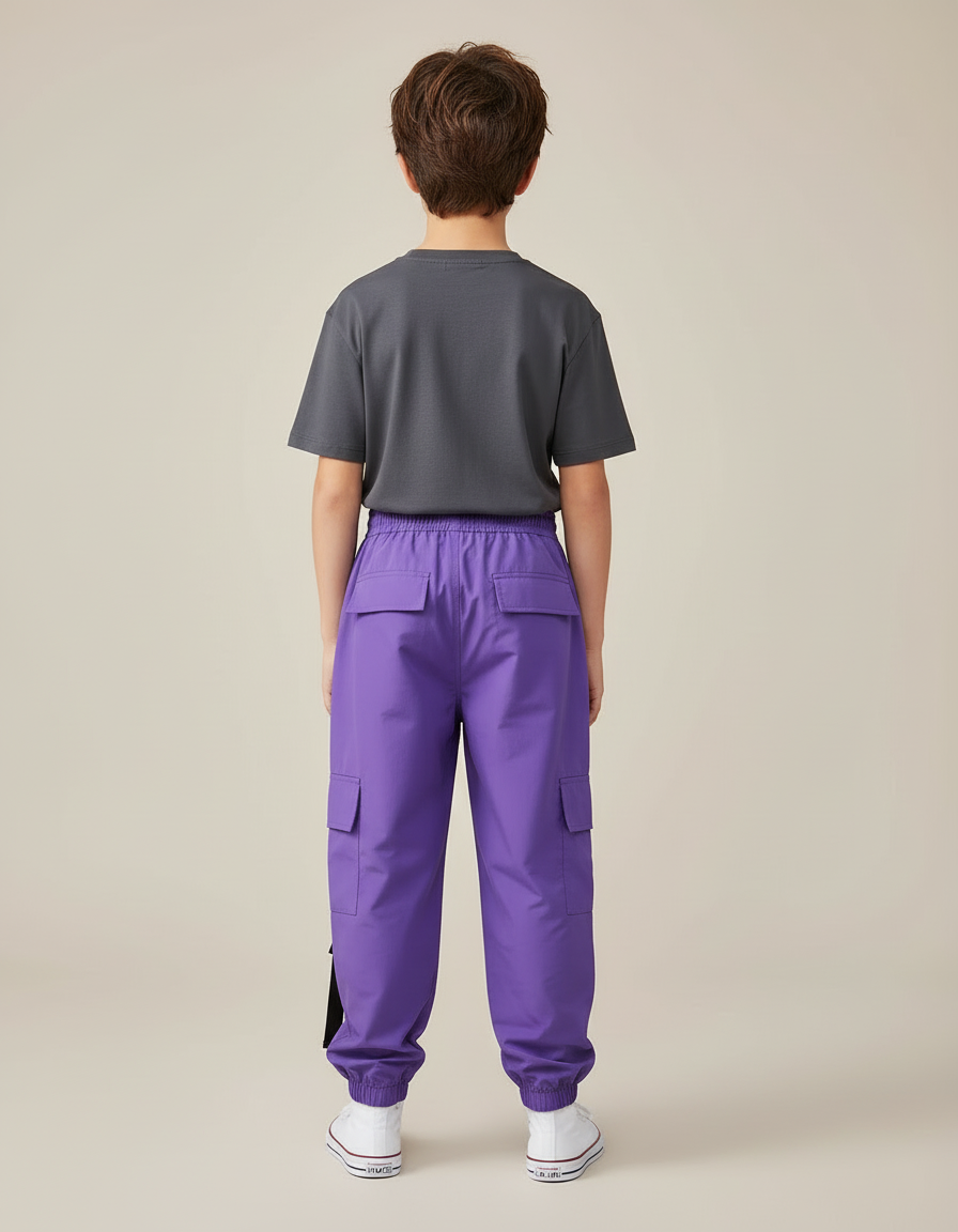Pantalon Cargo Violet Ample Sangles Poches Enfant - Polyester - vue 2