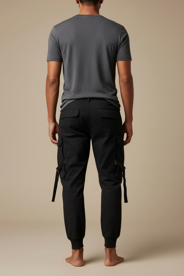 Pantalon Cargo Serre En Bas - Noir Toile - vue 2