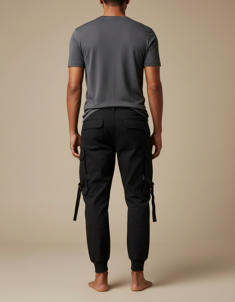 Pantalon Cargo Serre En Bas - Noir Toile - vue 2