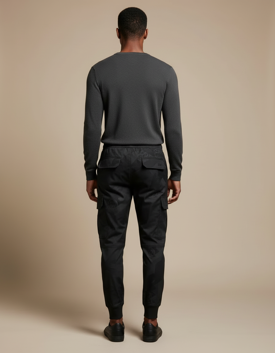 Pantalon Cargo Noir Camouflage Ample Streetwear Homme - Polyester - vue 2