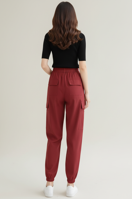 Pantalon Cargo Bordeaux Ample Respirant Taille Haute - Polyester - vue 2