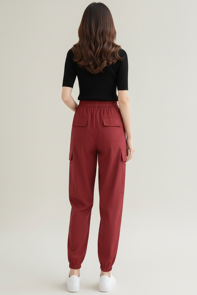 Pantalon Cargo Bordeaux Ample Respirant Taille Haute - Polyester - vue 2