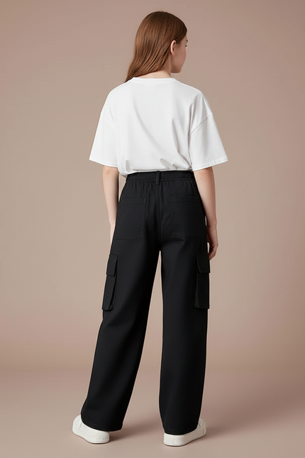 Pantalon Cargo Noir Ample Poches Latérales Fille - Toile - vue 2