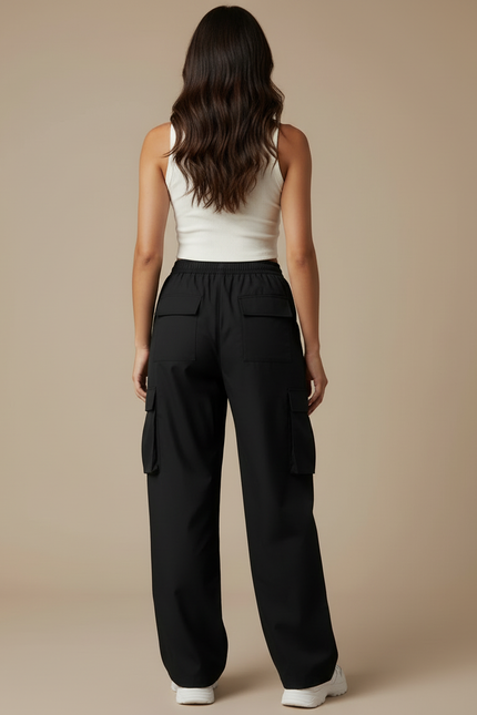 Pantalon Cargo Multipoches Femme - Noir Polyester - vue 2