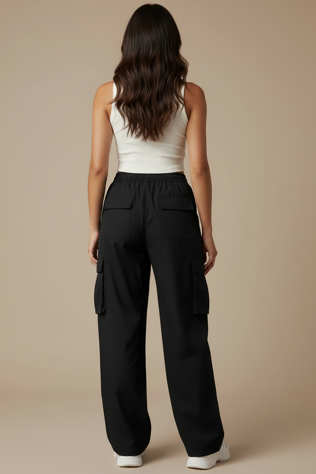 Pantalon Cargo Multipoches Femme - Noir Polyester - vue 2