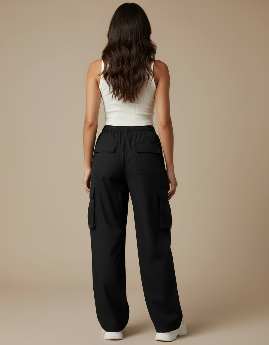 Pantalon Cargo Multipoches Femme - Noir Polyester - vue 2