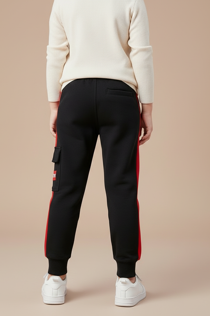 Pantalon Cargo Noir Rayure Rouge Molletonné Enfant - vue 2