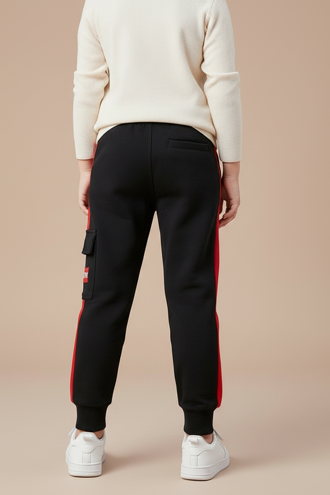 Pantalon Cargo Noir Rayure Rouge Molletonné Enfant - vue 2