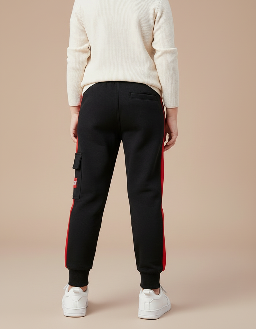 Pantalon Cargo Noir Rayure Rouge Molletonné Enfant - vue 2