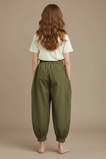 Pantalon Cargo Vert Kaki Ample Coton Enfant - vue 2