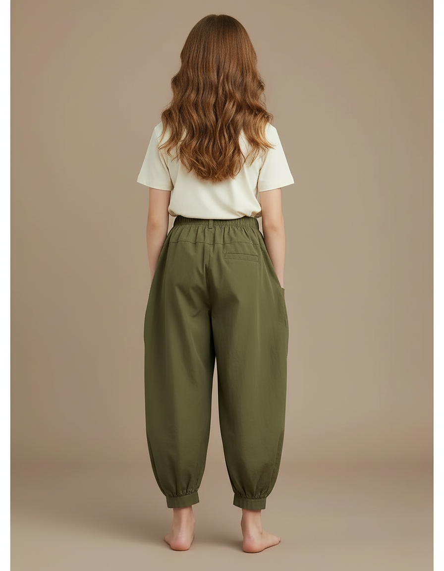 Pantalon Cargo Vert Kaki Ample Coton Enfant - vue 2