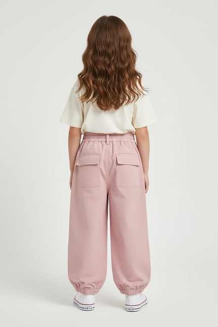 Pantalon Cargo Rose Ample Poches Enfants Coton - vue 2