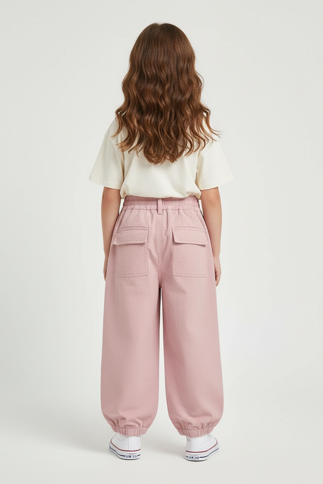 Pantalon Cargo Rose Ample Poches Enfants Coton - vue 2