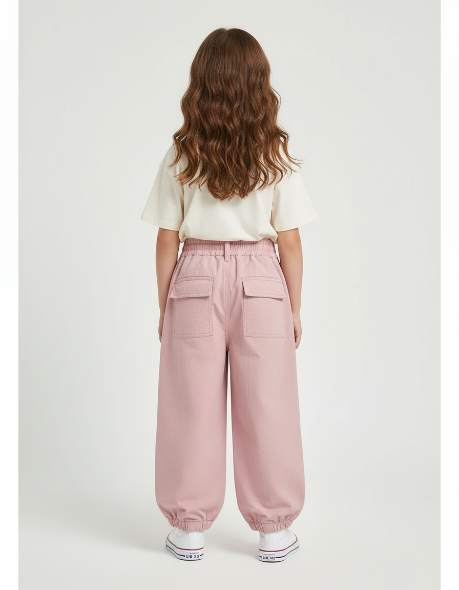 Pantalon Cargo Rose Ample Poches Enfants Coton - vue 2