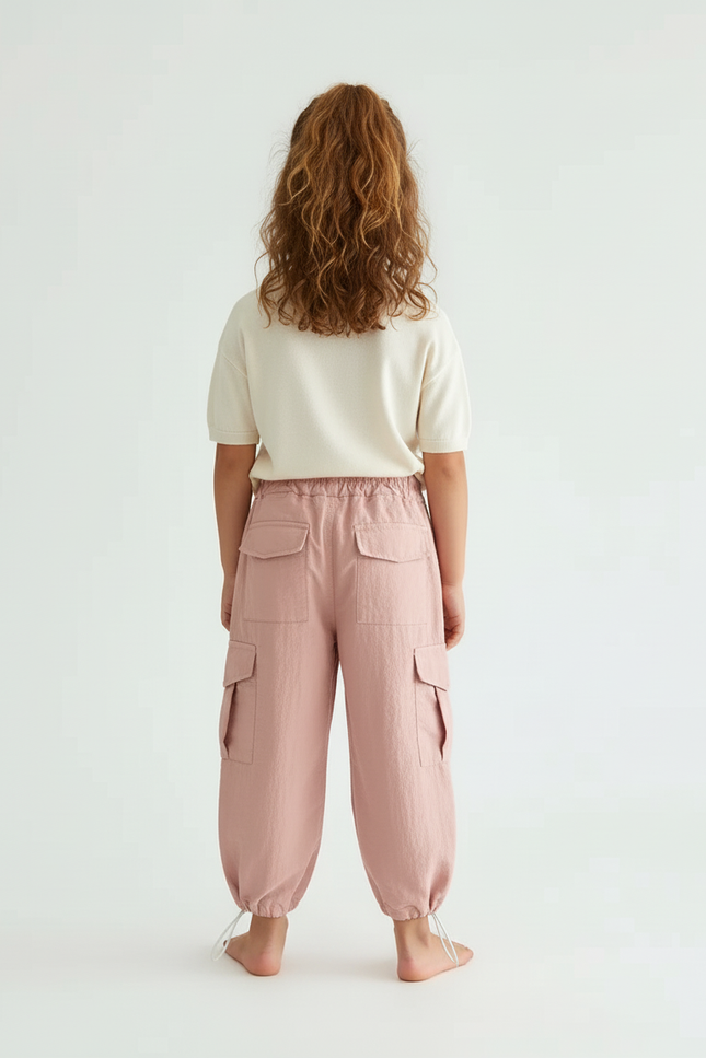 Pantalon Cargo Rose Ample Coton Enfant - Polyester - vue 2