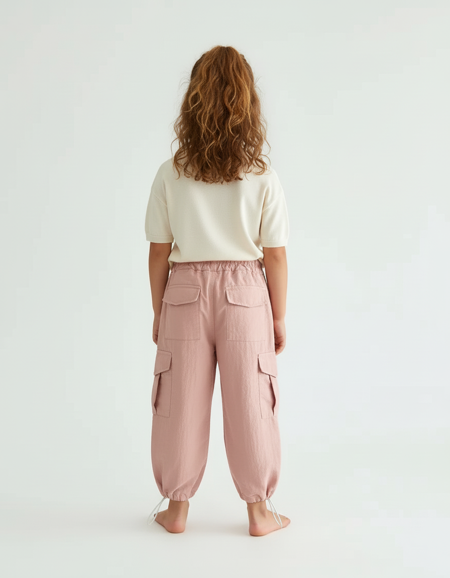 Pantalon Cargo Rose Ample Coton Enfant - Polyester - vue 2